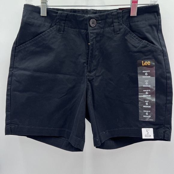 NWT Lee Womens Black Regular Fit 5'' Chino Shorts Size 6 - Picture 1 of 3